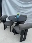 3-Seater Round Dining Set - Baƙar Ƙofa, Cream Rufi - 1