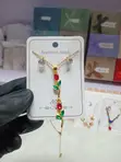 Stainless Steel Floral Crystal Necklace with Earrings - 1
