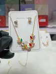 Stainless Steel Floral Crystal Necklace with Earrings - 3