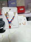 Stainless Steel Floral Crystal Necklace with Earrings - 4