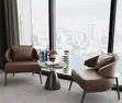 Tan Leather Accent Chair with Curved Armrests - 2