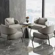 Tan Leather Accent Chair with Curved Armrests - 3