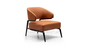 Tan Leather Accent Chair with Curved Armrests