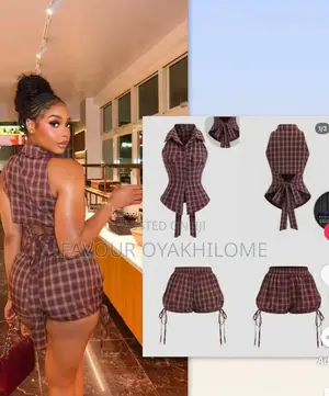 2pcs Brown Vintage Plaid Set