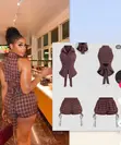 2pcs Brown Vintage Plaid Set - 1