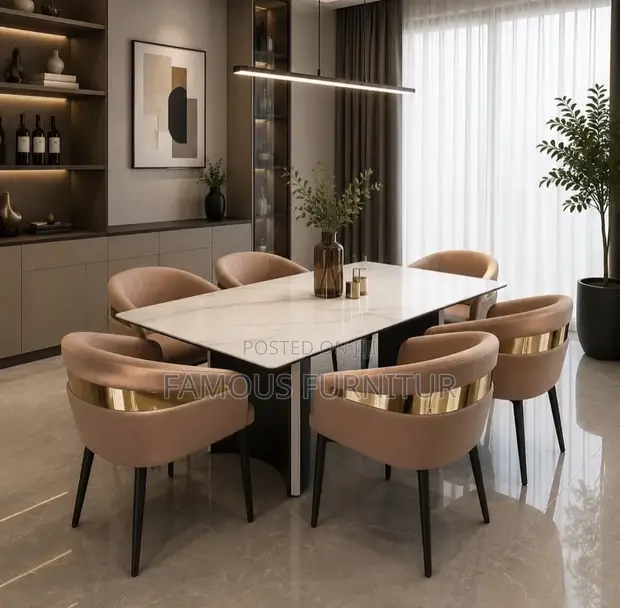 Modern 6-Seater Luxury Dining Set - Farin Marble Table - 1