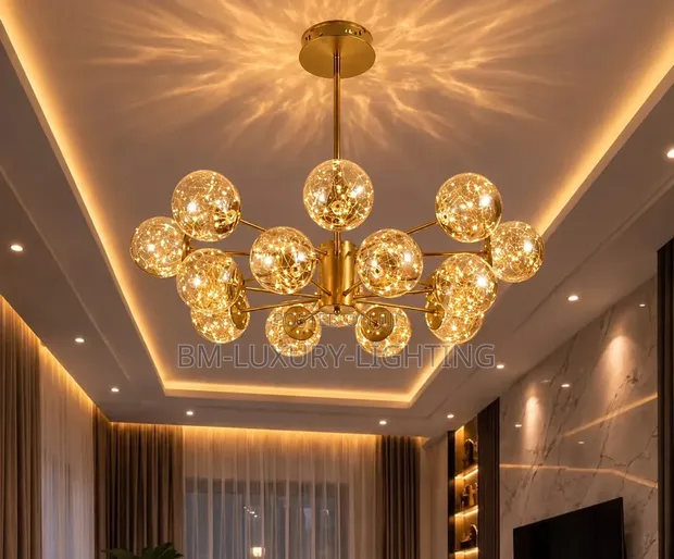 LED Golden 12-Glass Chandelier - 1