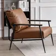 Modern Leather Armchair - Brown Cushion, Black Metal Frame - 1