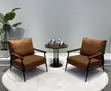 Modern Leather Armchair - Brown Cushion, Black Metal Frame - 2