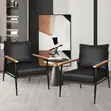 Modern Leather Armchair - Brown Cushion, Black Metal Frame - 4