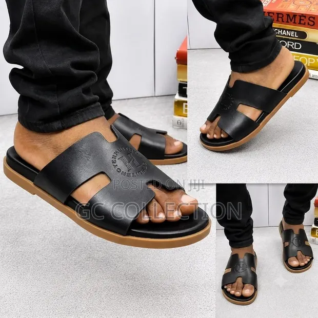 Original Hermes Leather Slippers - Men's Size 42 - 1