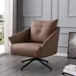 Modern Beige Leather Swivel Accent Chair - 3