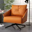 Modern Beige Leather Swivel Accent Chair - 4