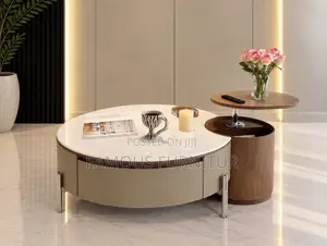 Modern Round Coffee Table Set Da Fitar Marmara Mai Launi Fari