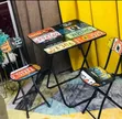 Foldable Table da Chair Set - Wooden Top, Metal Frame - 2
