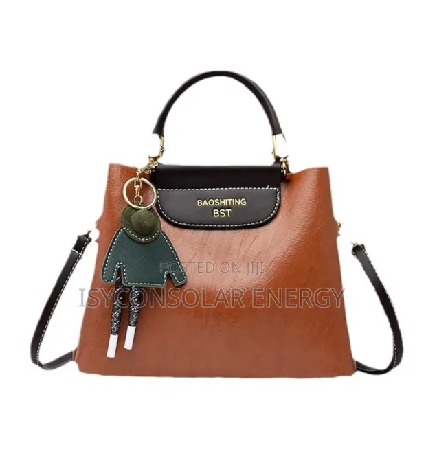 Stylish Brown Faux-Leather Handbag - 1