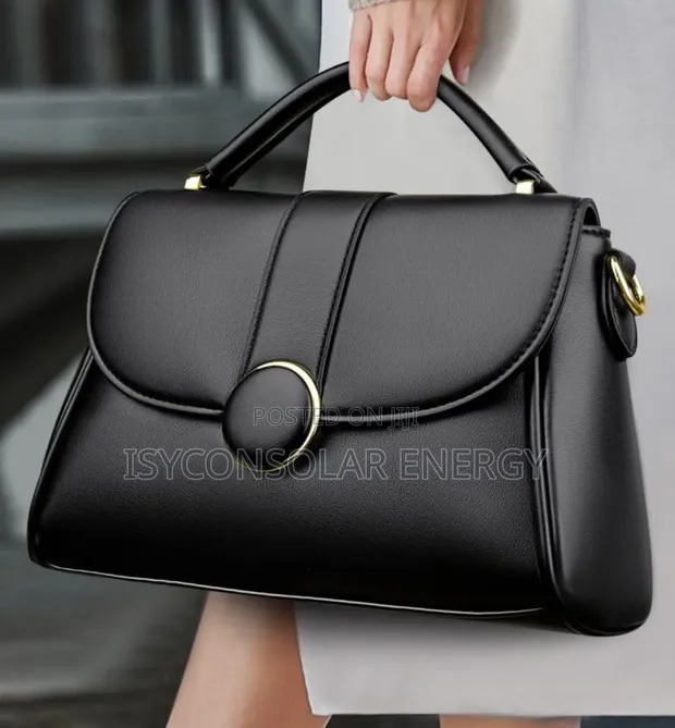 Black Faux-Leather Top-Handle Handbag - 1
