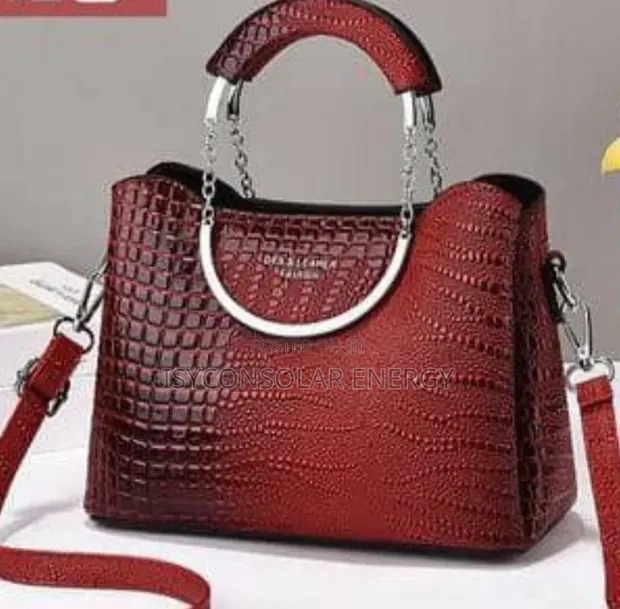 Red Crocodile-Embossed Leather Top-Handle Handbag - 1