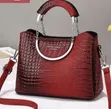 Red Crocodile-Embossed Leather Top-Handle Handbag - 1