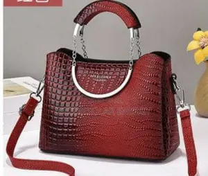 Red Crocodile-Embossed Leather Top-Handle Handbag