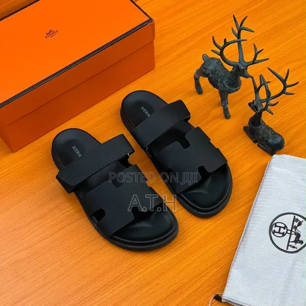 Premium Men's Luxury Hermes Slides - Black - 1