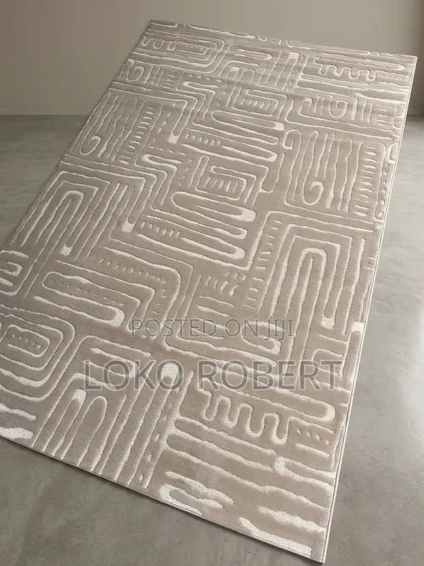 Turkish Dexim Retro Pattern Gold and Beige Center Rug - 1
