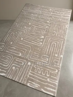 Turkish Dexim Retro Pattern Gold and Beige Center Rug