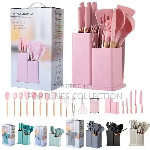 19-Piece Non-Stick Silicone Cooking Utensil & Knife Set with Board - 1
