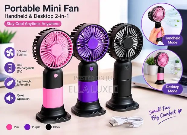 Mini Breeze USB Rechargeable Fan (Pink, Purple, Black) - 1
