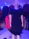 Classy Black Office Dress with Rose Trim - 1