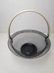 Black Wire Mesh Fruit Storage Basket with Wooden Handle - 2