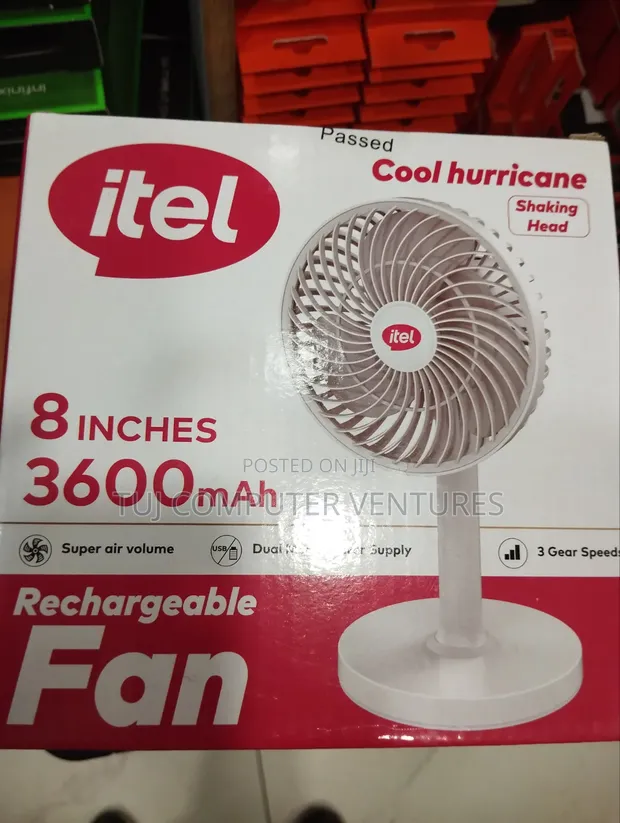Itel 8" Rechargeable Fan - 3600mAh - 1