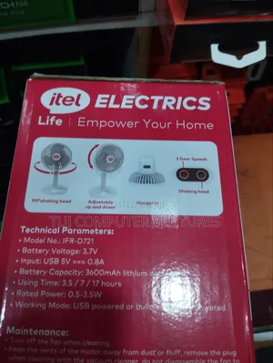 Itel 8" Rechargeable Fan - 3600mAh
