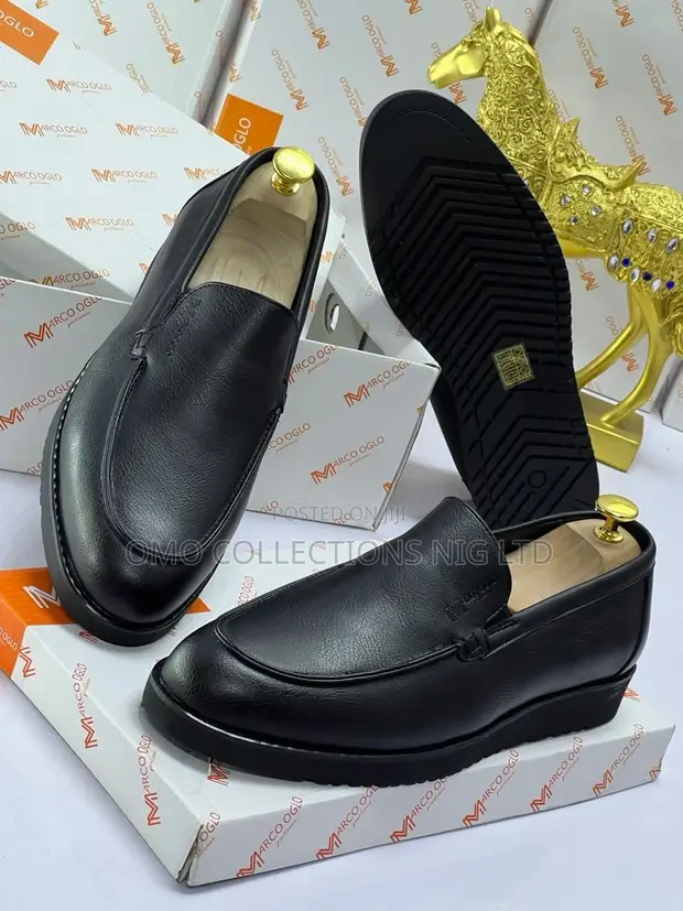 Premium Men's Black Leather Slip-On Loafers - Sabon Kayayyakin - 1
