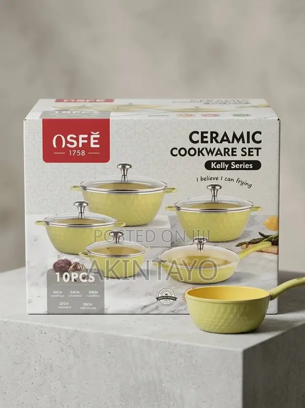 10pcs Ceramic Cookware Set tare da Frypan - Kelly Series - 1