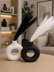 Donut Shaped Decorative Vase Set - Black & White - 1