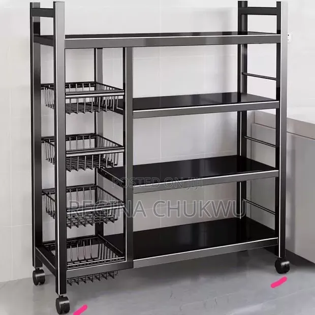 4 Layer Kitchen Rack Shelf Tare da Kwando - 1