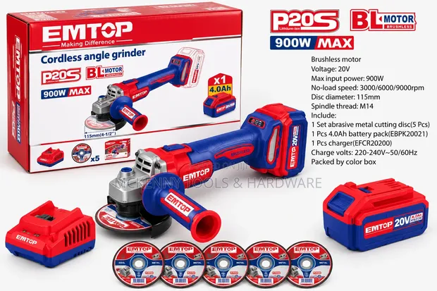 EMTOP 20V Cordless Angle Grinder 900W Brushless + 4.0Ah Battery - 1