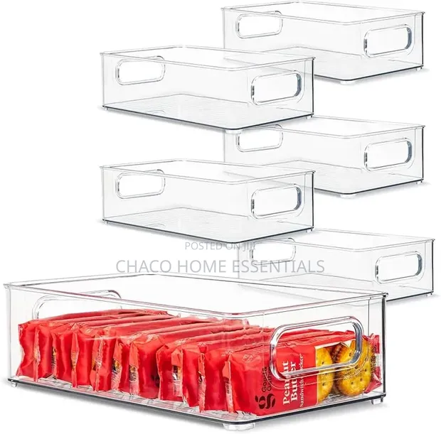 6-Piece Clear Stackable Fridge Pantry Organizer Bins Set - 1