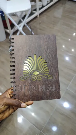Gold-Embossed Wooden Notebook