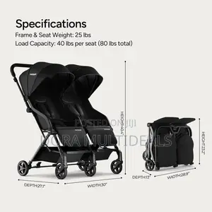 Mompush Lithe Double Twin Stroller, Lightweight Airline Approved