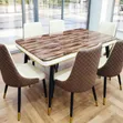 Luxury 6-Seater Marble Dining Table Set - Brown Cream Chairs - 1