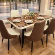 Luxury 6-Seater Marble Dining Table Set - Brown Cream Chairs - 2