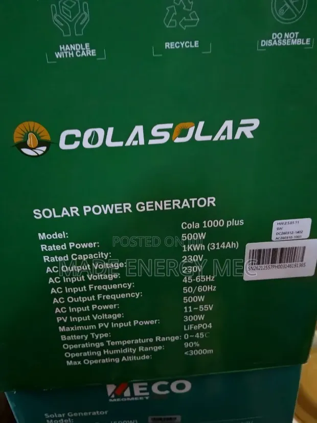 Cola Solar 1000 Plus - 1KWh Portable Solar Power Generator - 1