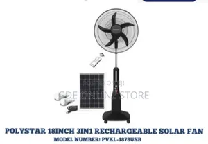 Polystar 18-inch 3-in-1 Rechargeable Solar Fan