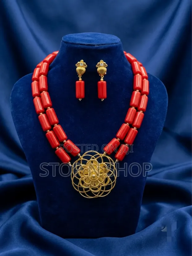 Red Candle Bead Jewelry Set - 1