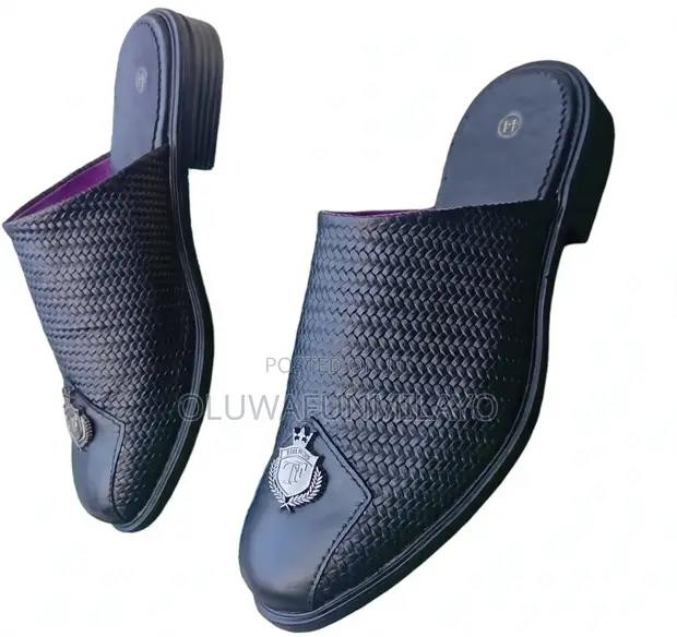 Maza Black Leather Woven Mules - 1
