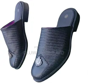 Maza Black Leather Woven Mules