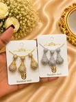 Stainless Steel Bow/Ribbon Zircon Jewelry Set - 1