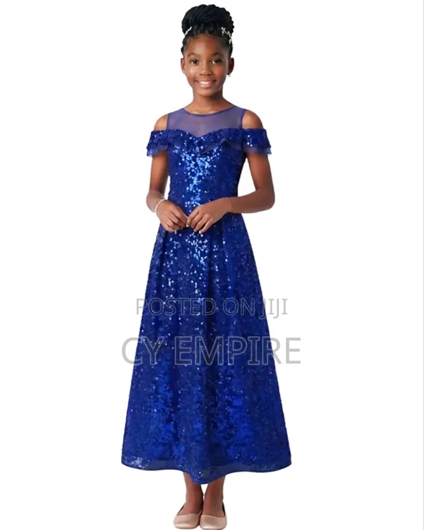 Royal Blue Sequin Cold-Shoulder Maxi Gown - 1